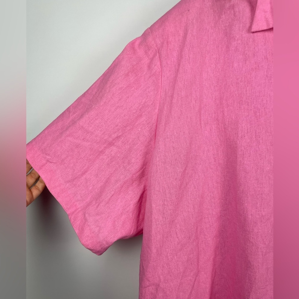 Anna Maxwell Pink Linen Blend Embroidered Floral Short Sleeve Button Up Shirt - Picture 2 of 10